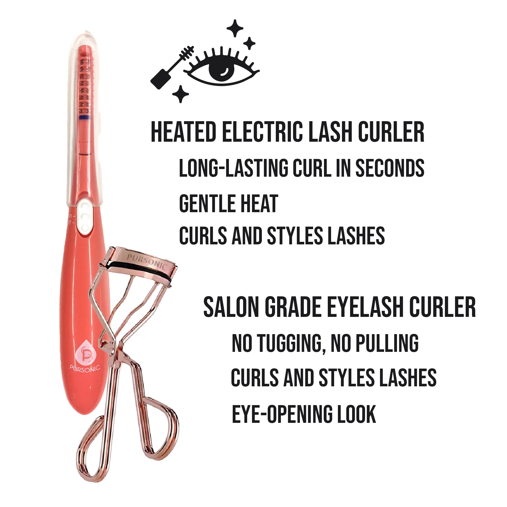 Pursonic Women's Salon Grade Eyelash Curler & Heated Eyelash Curler With Comb Bundle