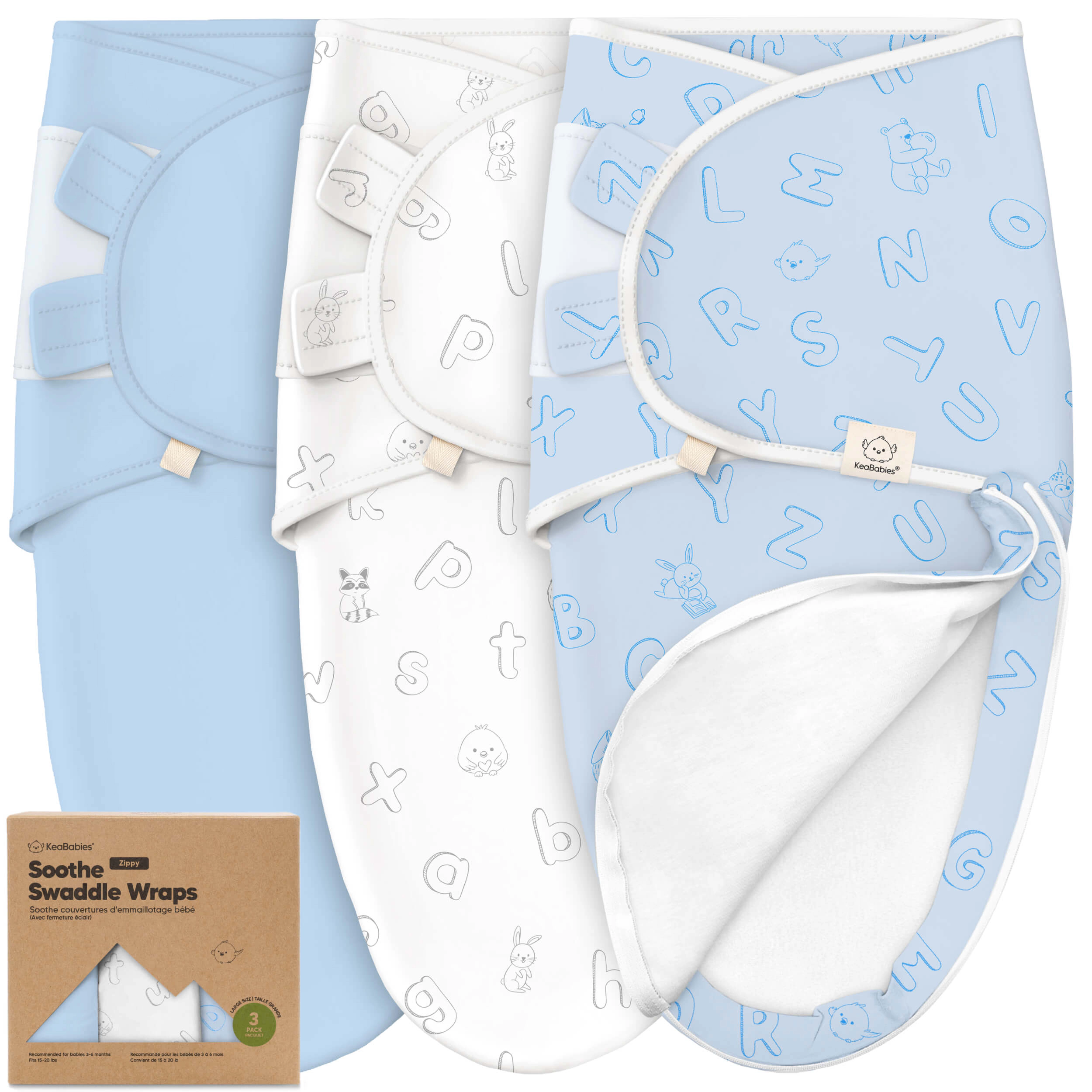 KeaBabies 3-Pack Soothe Zippy Swaddle Wrap