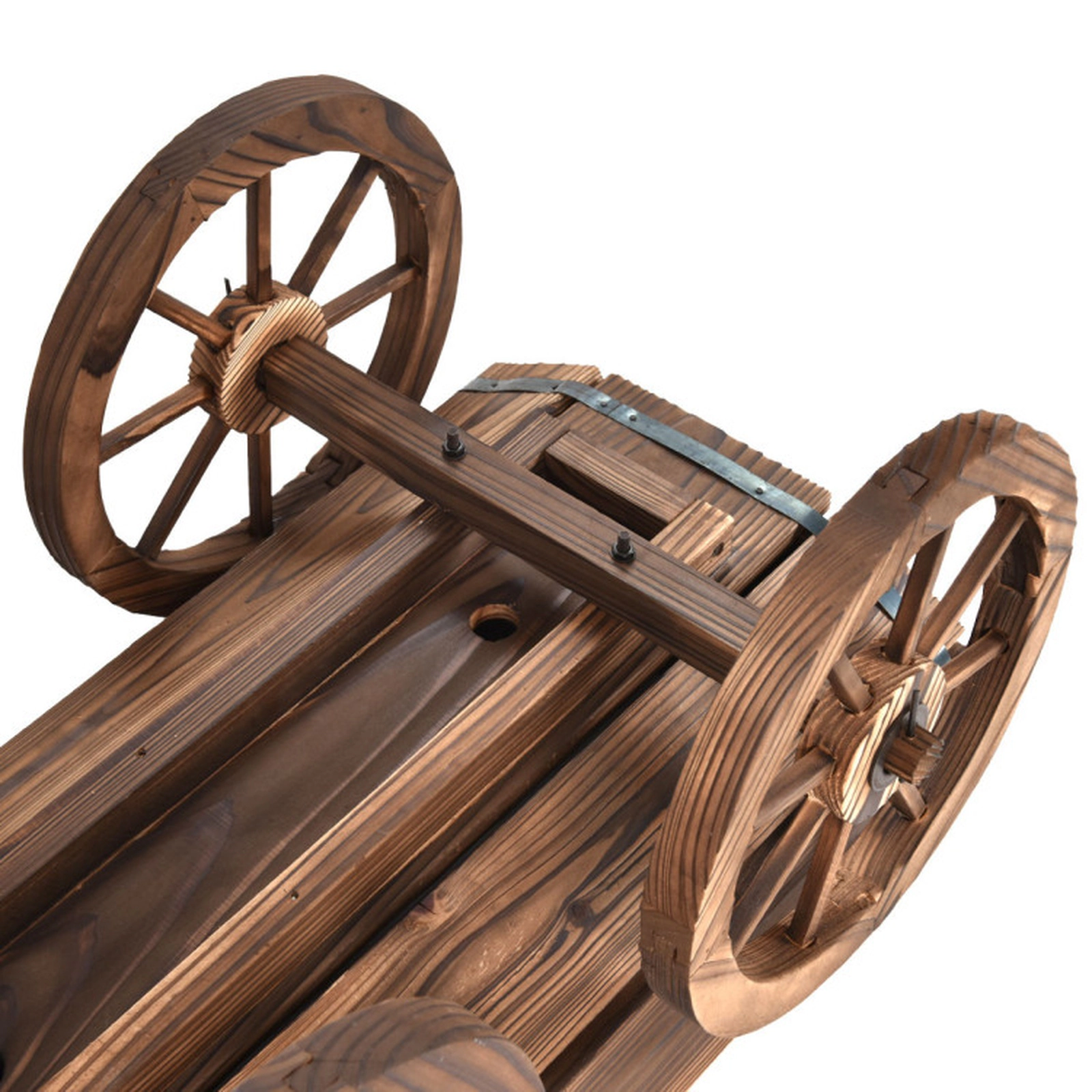 SUGIFT Brown Fir Wood Wagon Planter Stand with 4 Wheels and Long Handle 47.2-in W 17-in D 21-in H 11.8-in Wheels