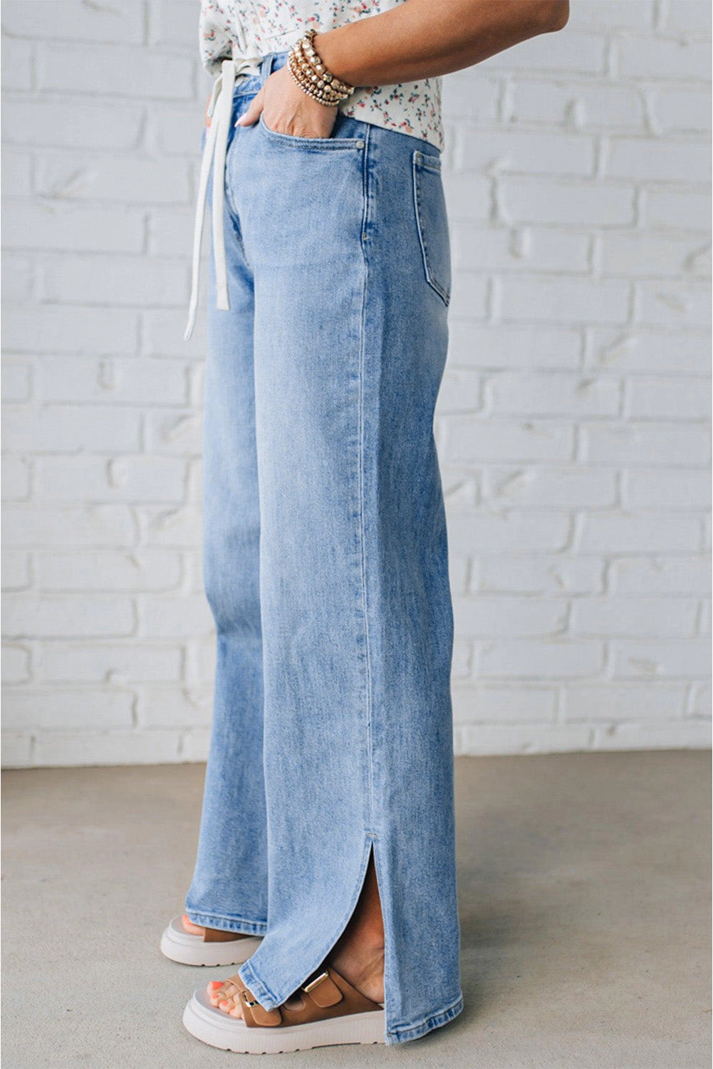 Threaded Pear Women's Noah Rise Drawstring Casual Jeans