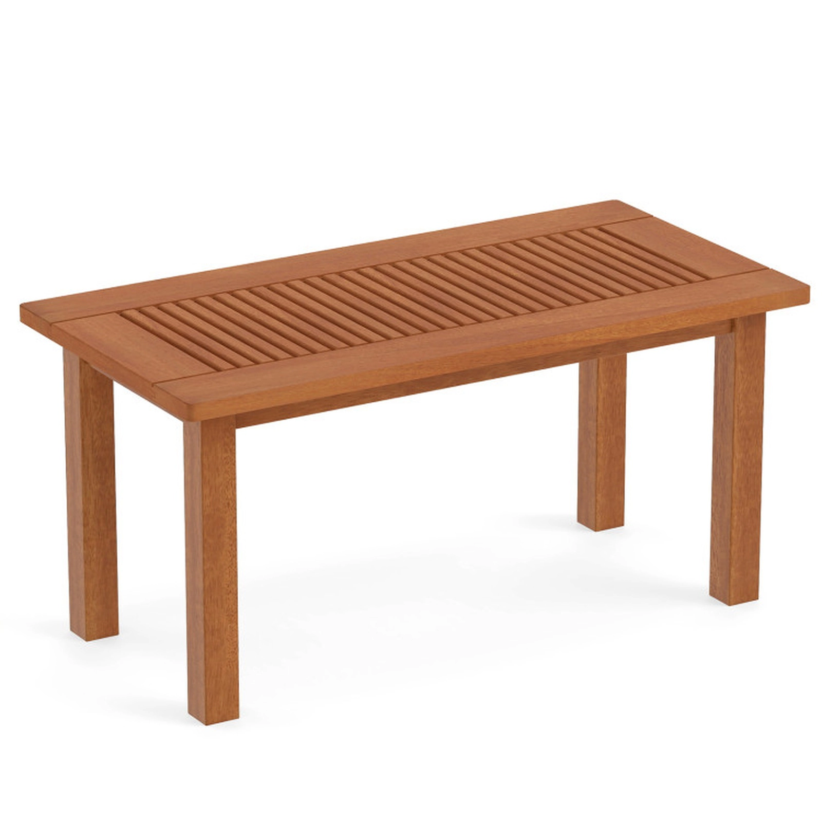 SUGIFT 35.5-in Outdoor Modern Rectangular Hardwood Coffee Table with Slatted Top 130-lb Capacity Rustic Brown 1-Piece