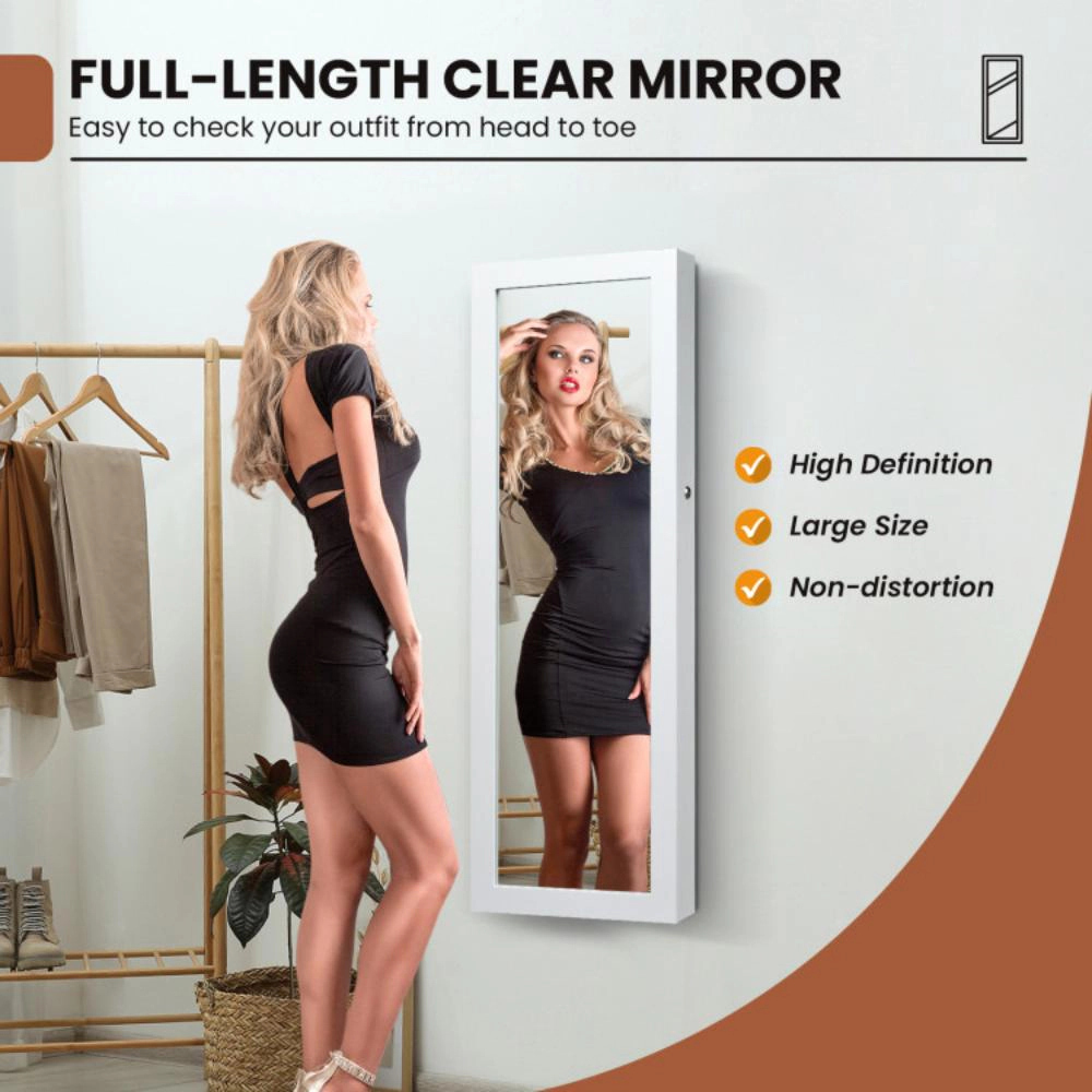 Hivvago Lockable Wall Mount Mirrored Jewelry Cabinet with LED Lights