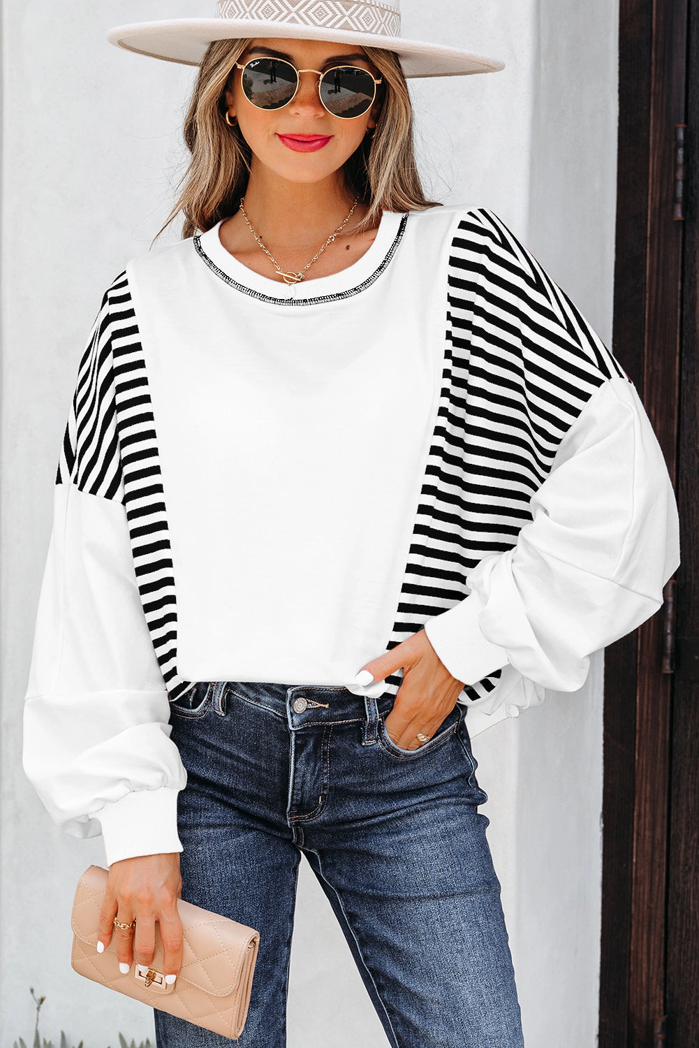 Threaded Pear Women's Clare Contrast Stitching Oversize Sweatshirt