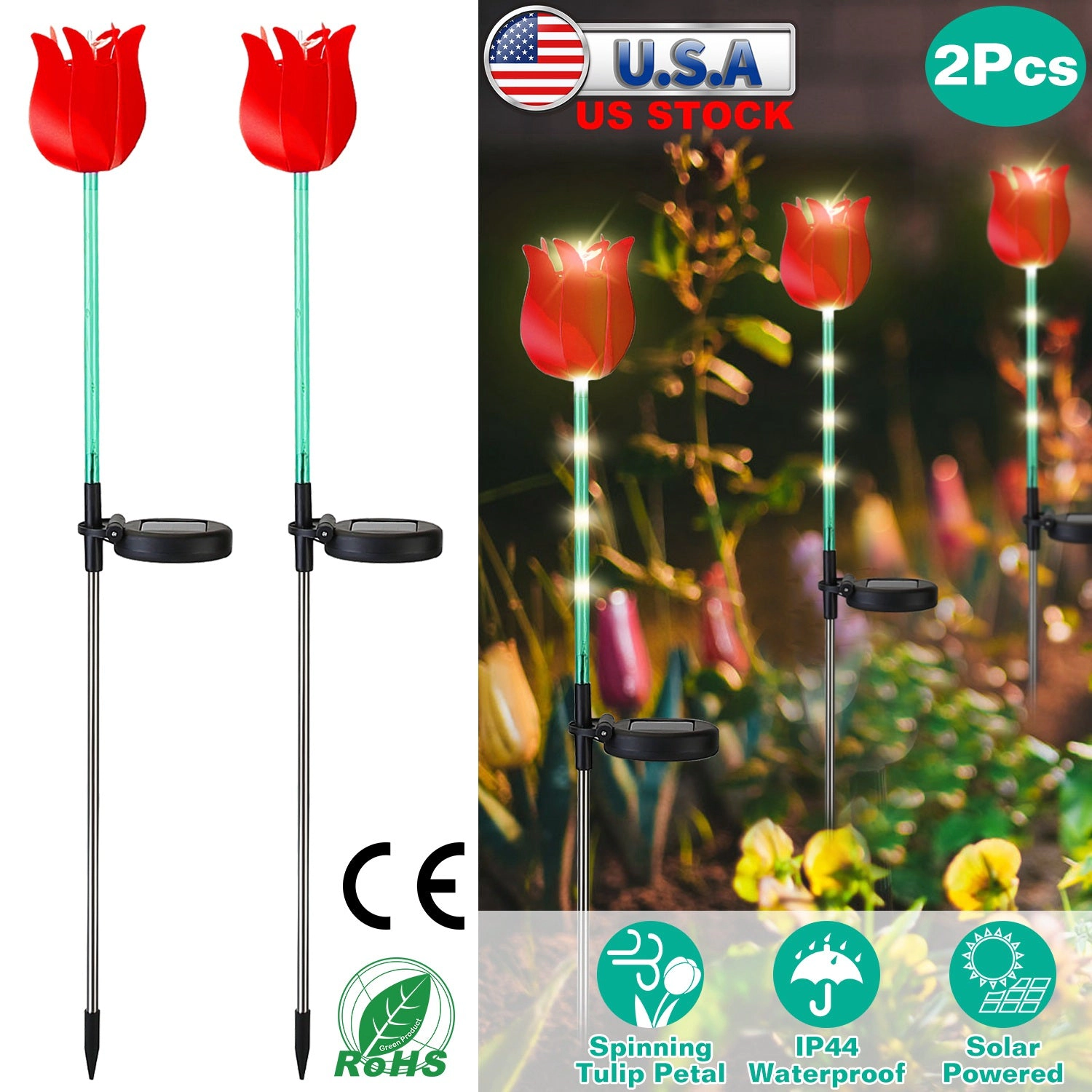 GBruno Solar Windmill Tulip Garden Stake Light 2-Pack