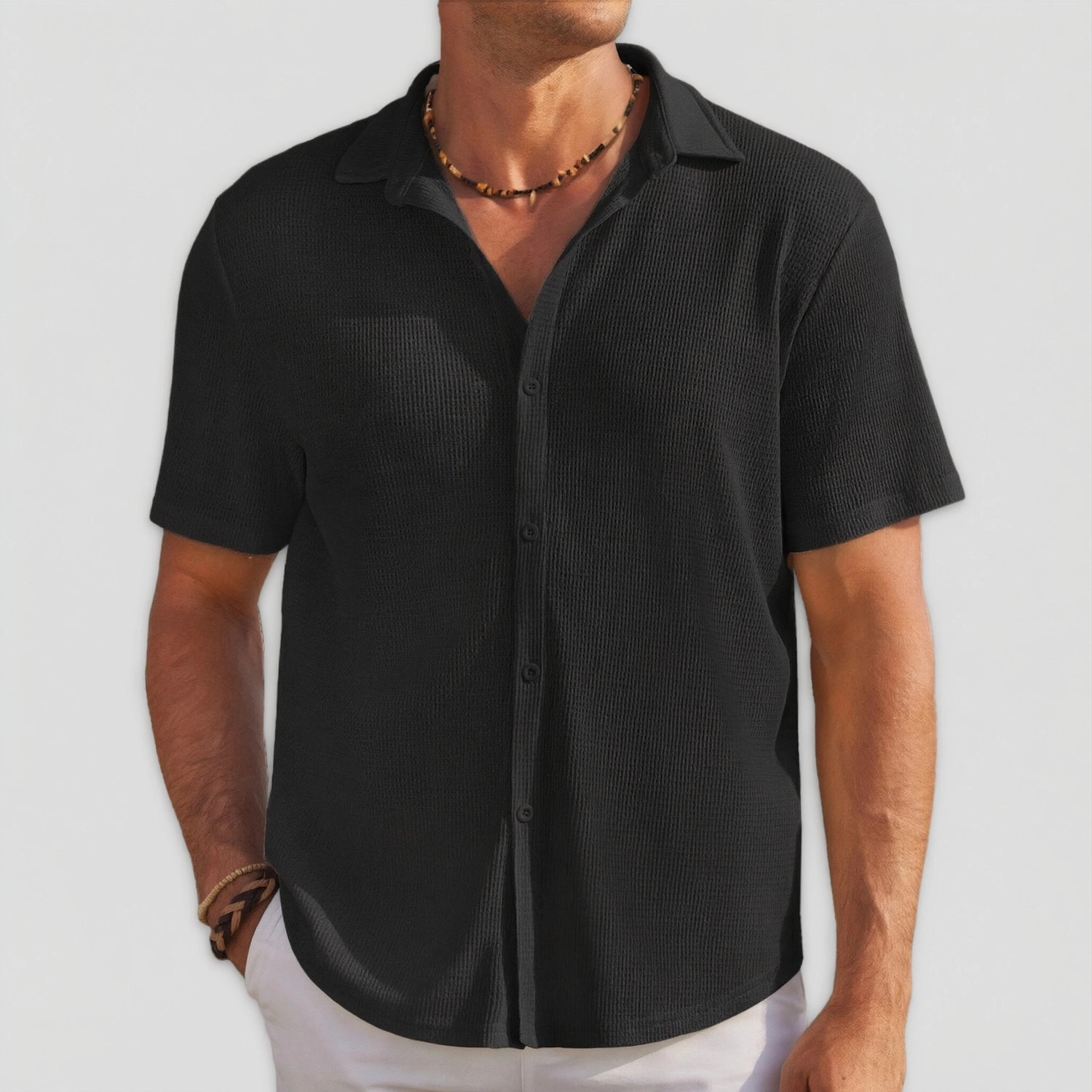 COOFANDY Mens Casual Short Sleeve Shirts  Lapel Collar Button Down Loose Tops