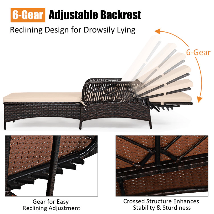 Hivvago Outdoor Patio Wicker Chaise Lounge Chair with Adjustable Backrest and Pillow