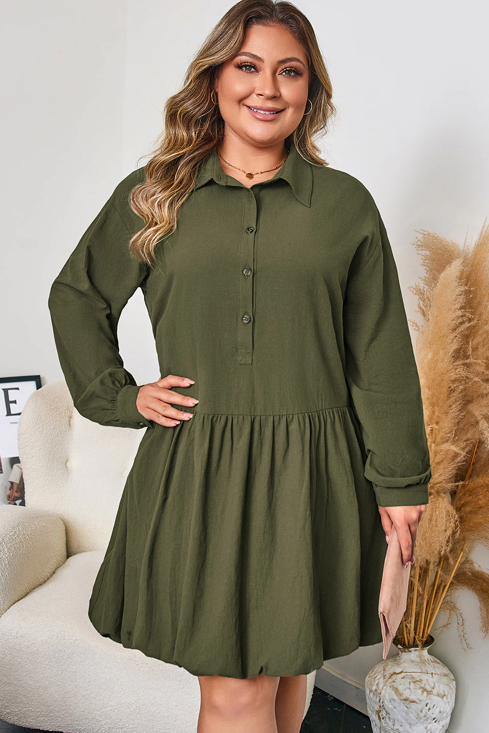 Threaded Pear Women's Catherine Ruffle Hem Mini PLUS Dress