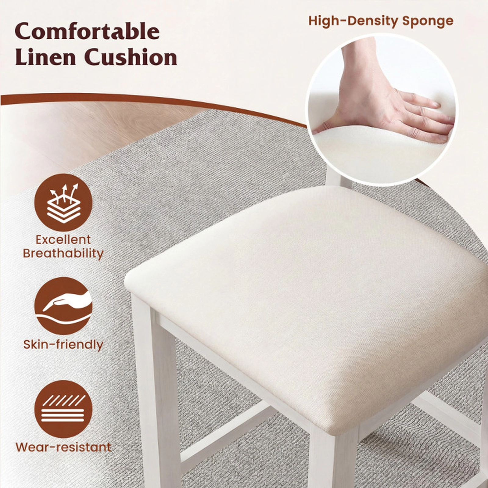 SUGIFT Modern Farmhouse Counter Height Stools Curved Slatted Back & Footrest 330-Lb Capacity 24-in Seat Height White
