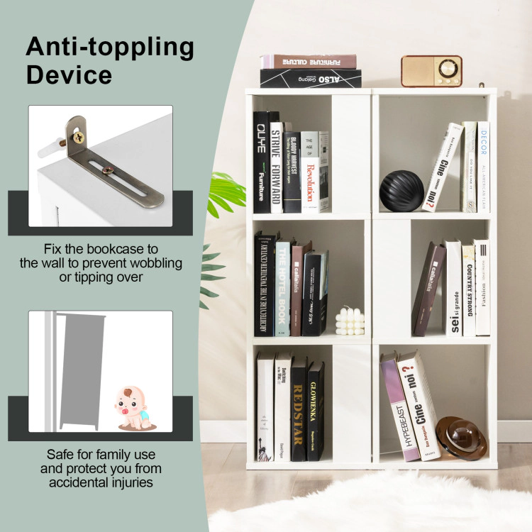 Hivvago 6-Cube Storage Bookcase With 3 Levels And Anti-Tip Safety Design