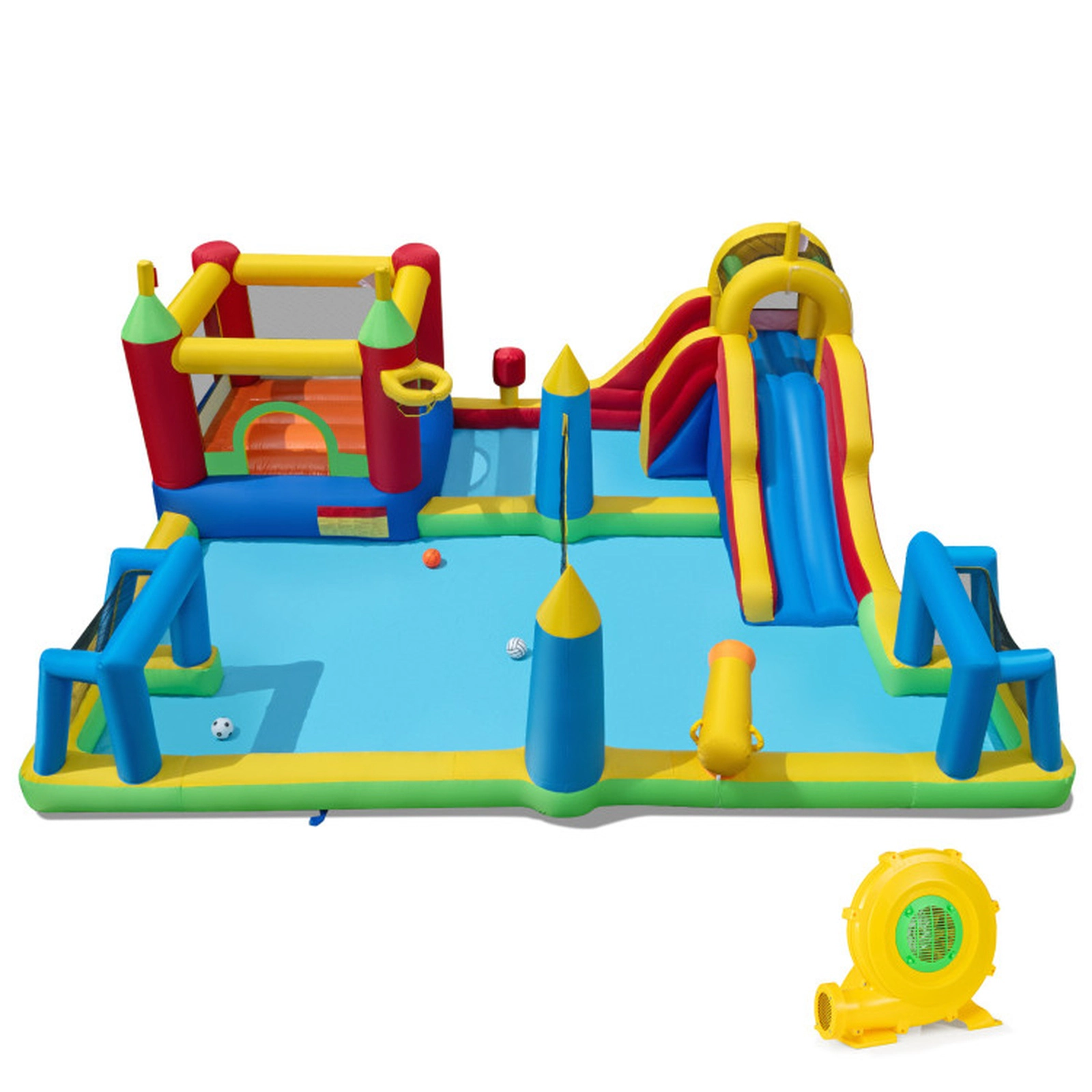 SUGIFT 9-in-1 Inflatable Bounce House Castle with Water Slide Boxing Area Volleyball Net and 780W Blower