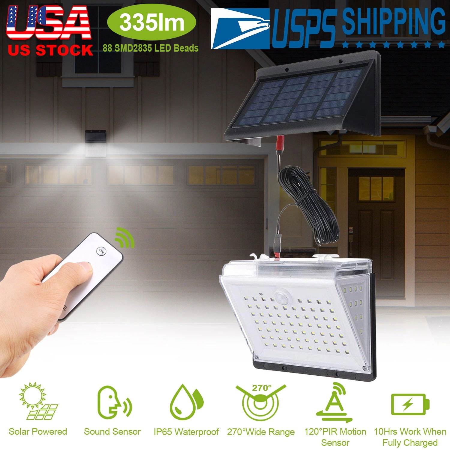 GBruno 88-LED Solar Motion Sensor Wall Light