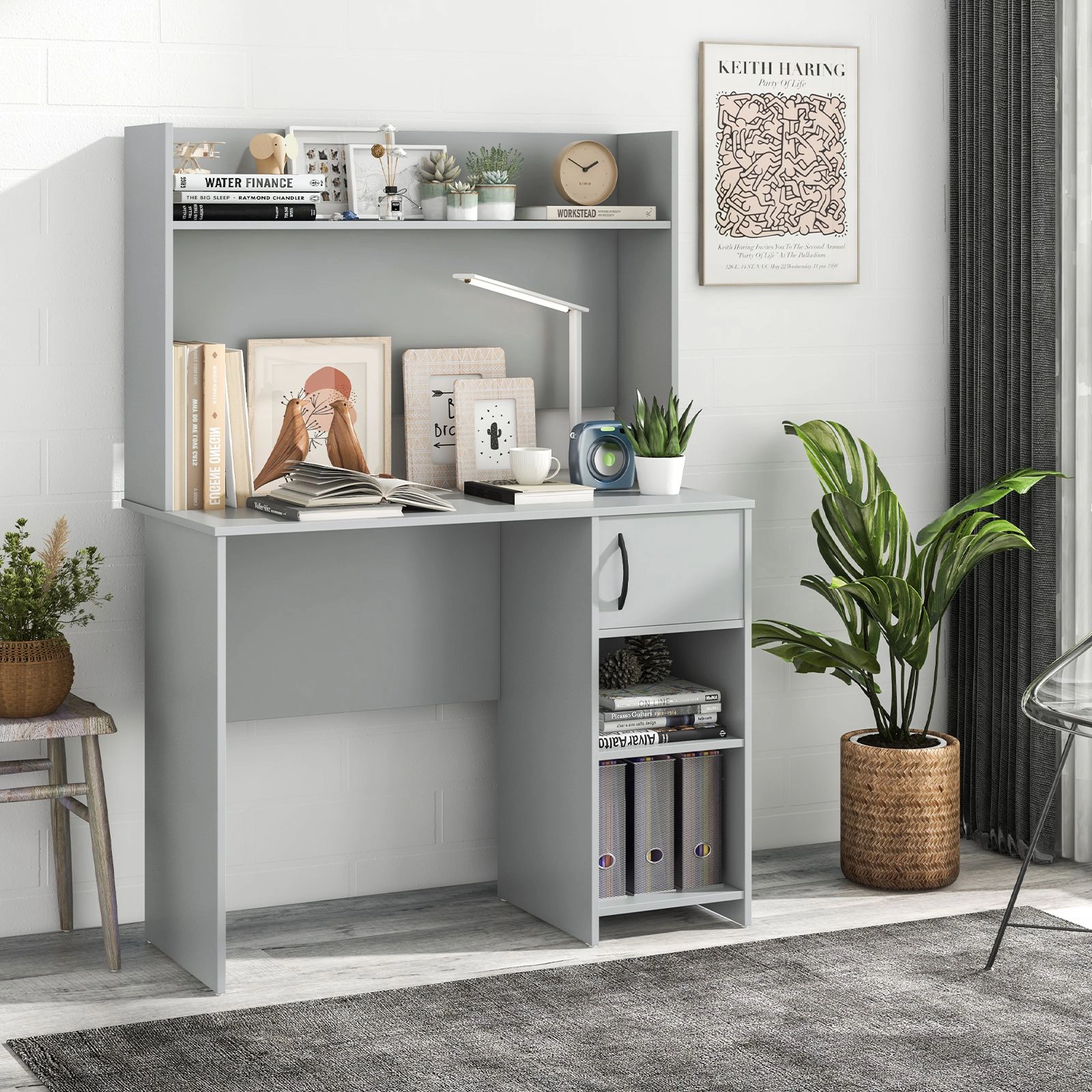 SlickBlue 41.5 Inch Computer Desk With Storage Cabinet & Shelves