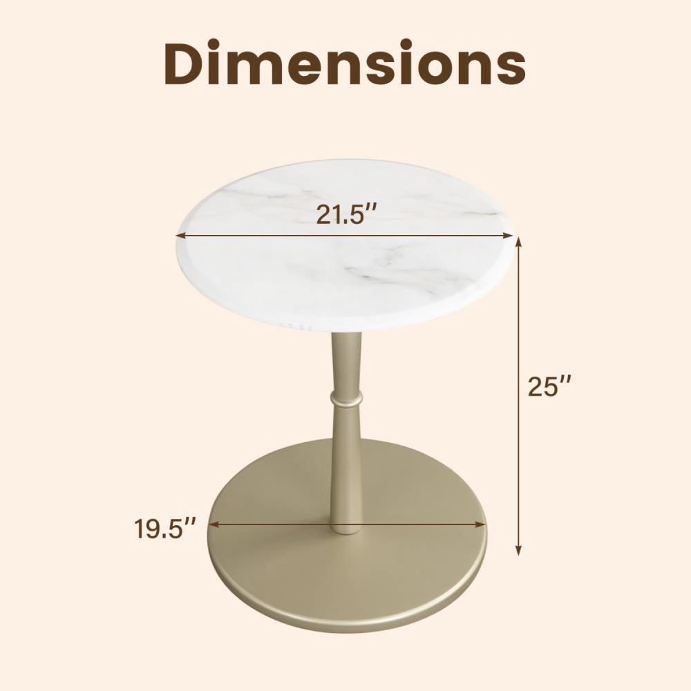 Hivvago Round Marble Side Table With Stone Finish And Wooden Base For Small Spaces
