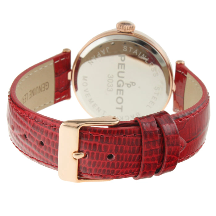 Peugeot Women's Rose Gold 38mm Watch T-Bar Dress Red Leather Strap