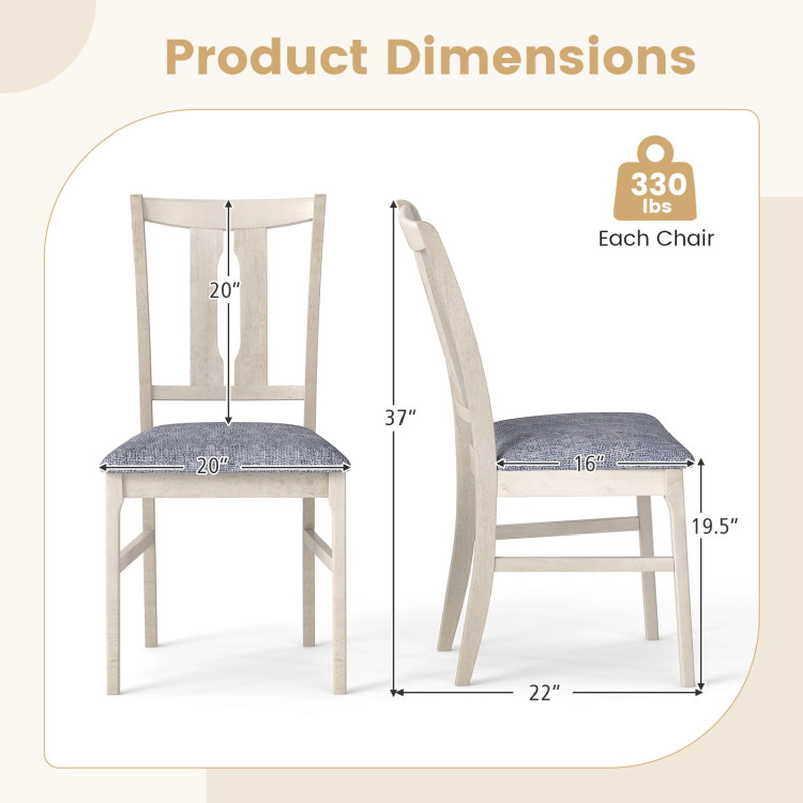 SUGIFT Set of 4 Upholstered Wood Dining Chairs with Curved Back and Deep Padded Seat