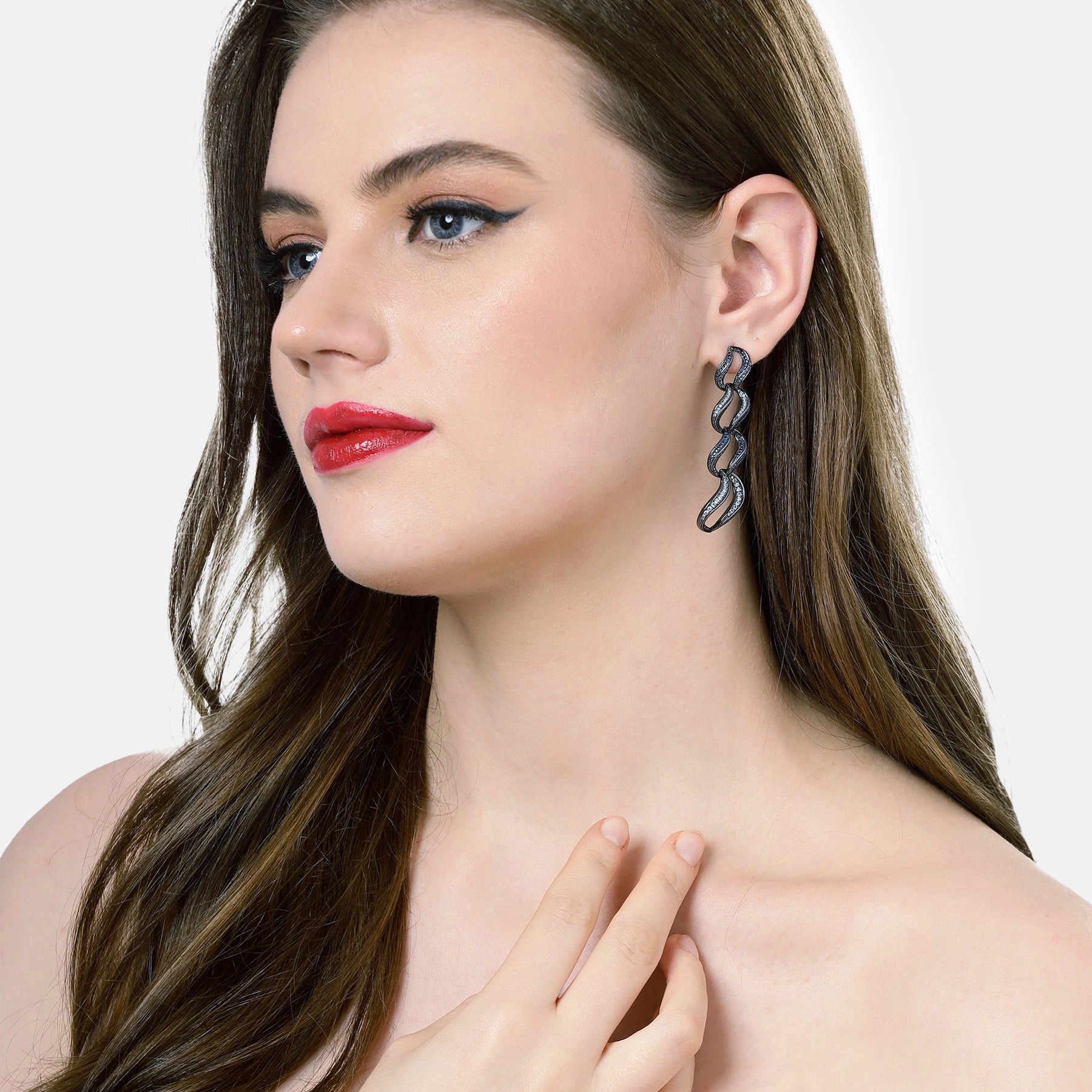 AGP PARIS Womens Dark Blue Curvy Loop Drop Earrings