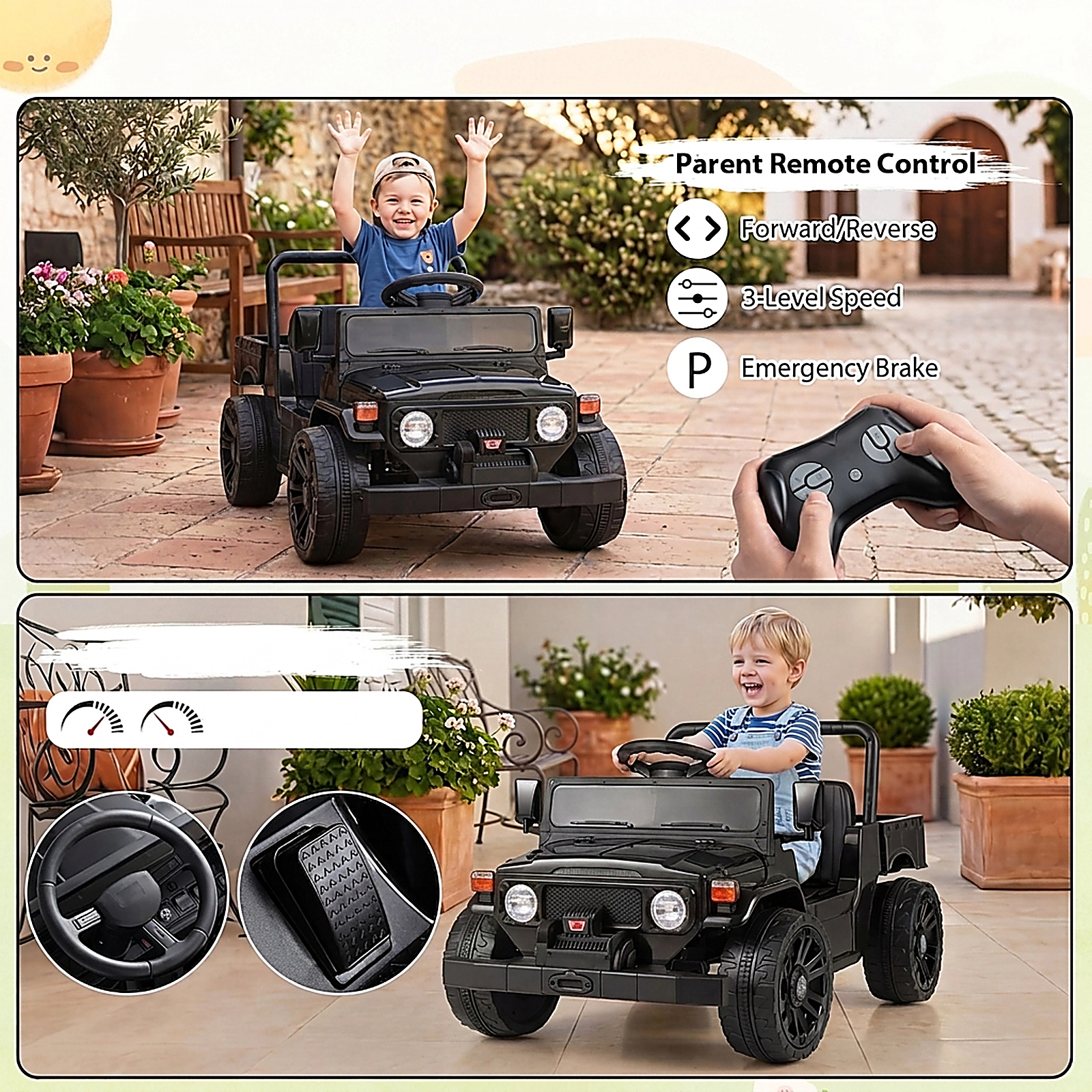 SUGIFT Black Electric Dump Bed and Music 12V Licensed Toyota Kids Electric Ride On Truck