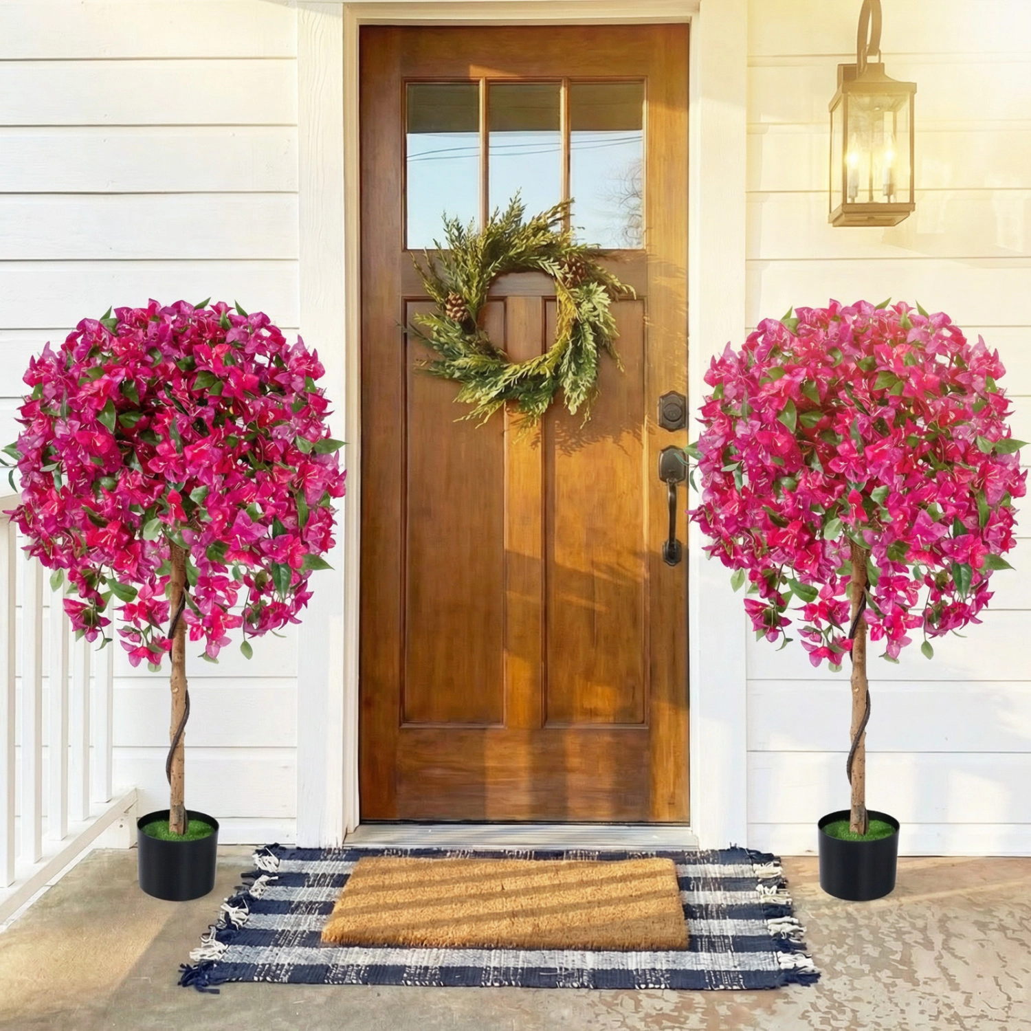 Slickblue Faux Pink Azalea Tree Set of 2 Indoor Outdoor Decorative Plants