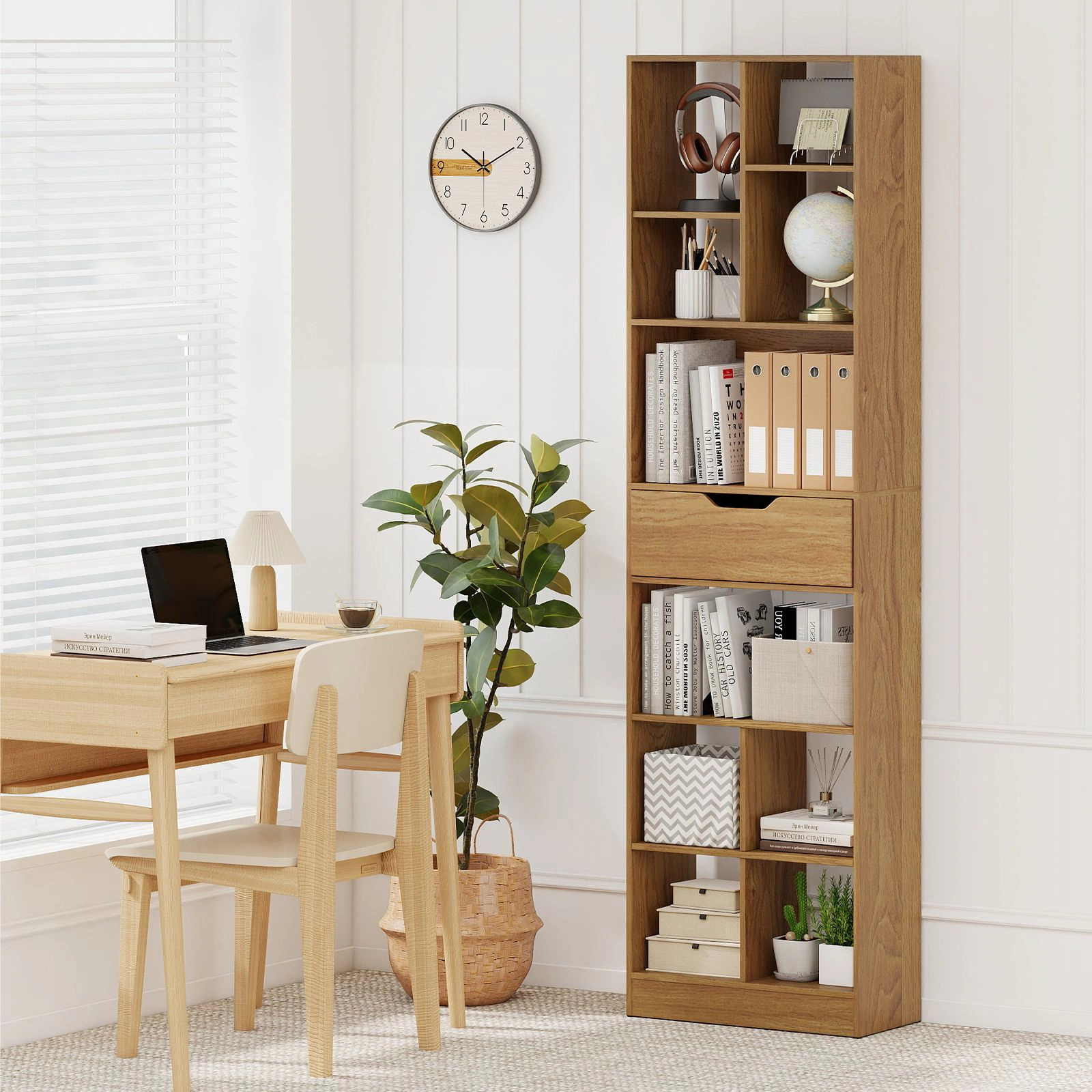 SlickBlue 71 Inch Freestanding Bookshelf with Storage Cabinet Drawer