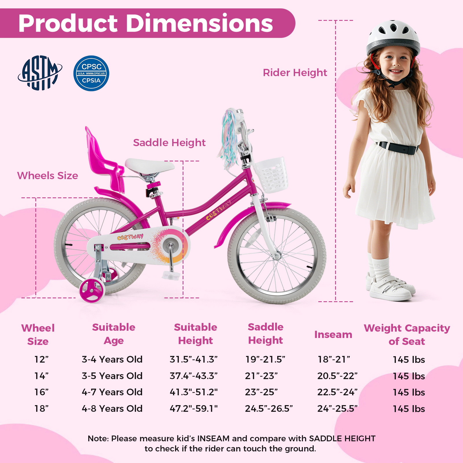 LJG Kids Bike with Training Wheels and 2 Brake System for 3-4 Years Old