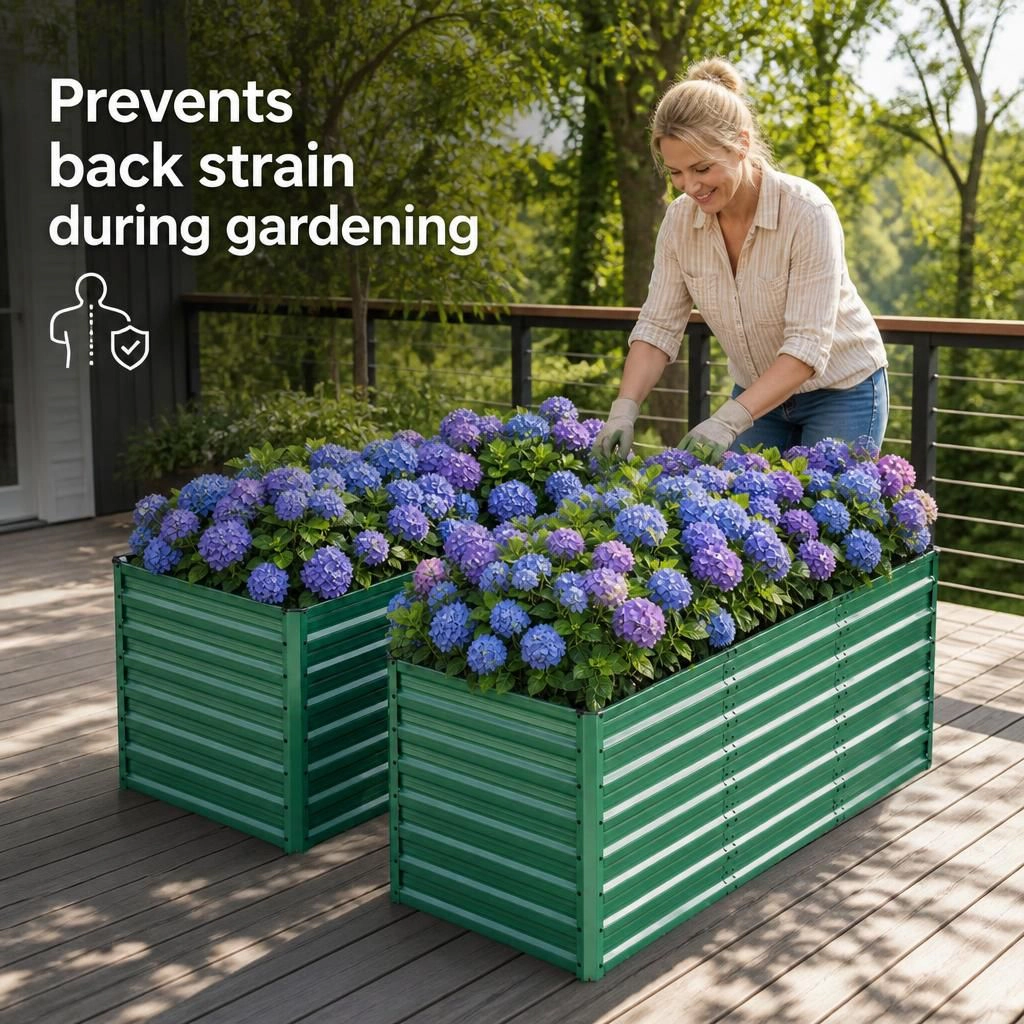 WOW PIONEER Large Rectangular Elevated Metal Raised Planter Box for Vegetables Flowers Herbs Patio Backyard