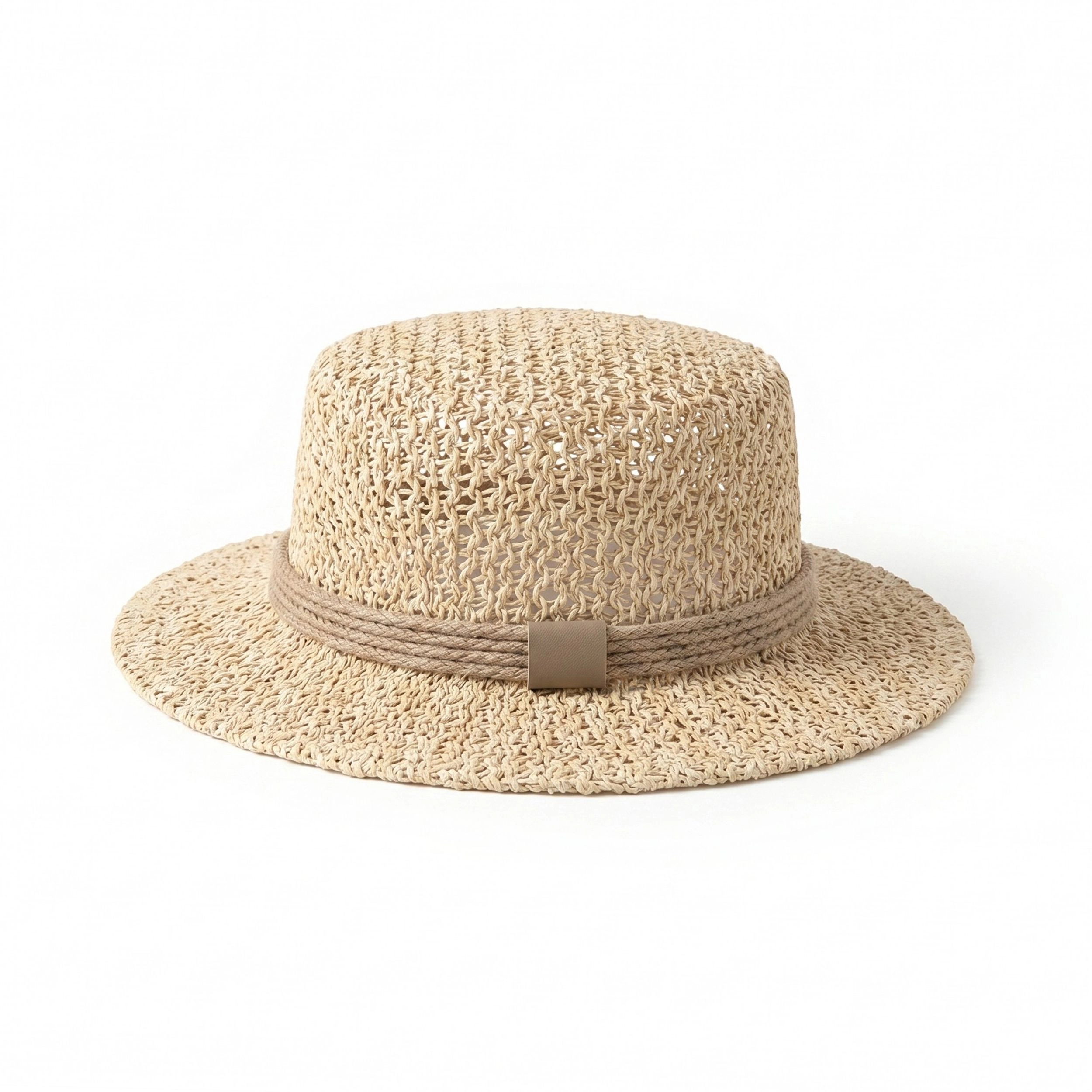 Anna-Kaci Womens Flat Top Straw Boater Hat Wide Brim Summer Beach Vacation Sun Hat