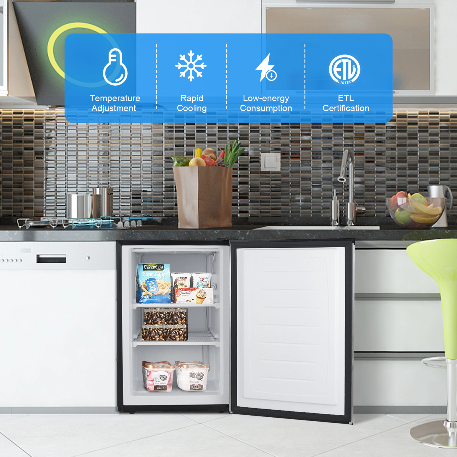 SUGIFT 3-Cu-Ft Stainless Steel Upright Freezer with 2 Chrome Shelves and Recessed Handle 20.5-in W 20-in D 31-in H