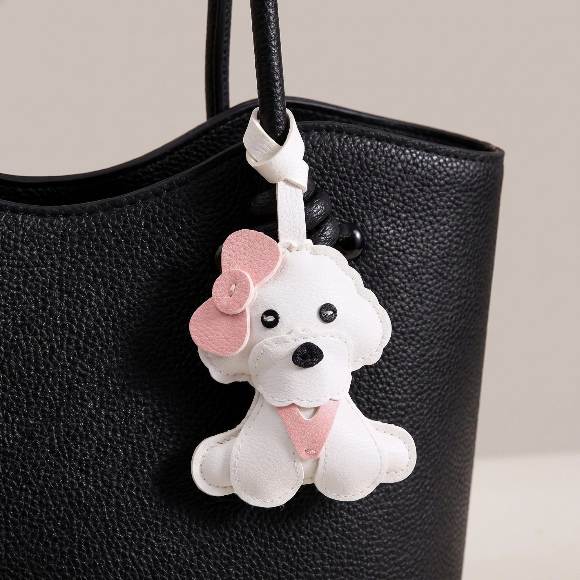 Alilang Women's Puppy Dog Bag Charm with Pink Bow Accent