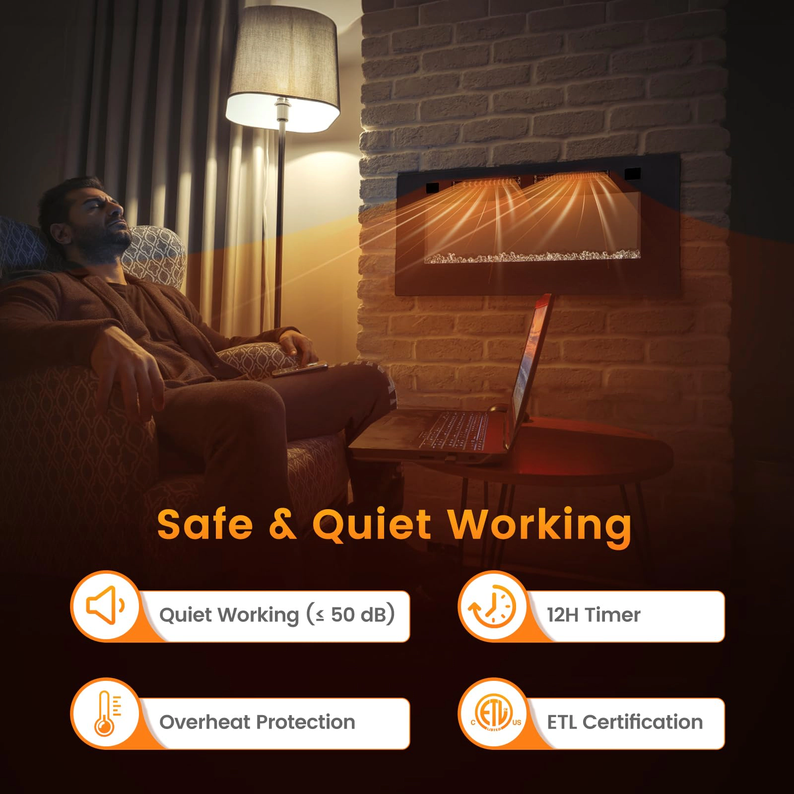 SUGIFT 42-Inch Recessed Electric Fireplace with Smart App Control and Crystal Bed Black