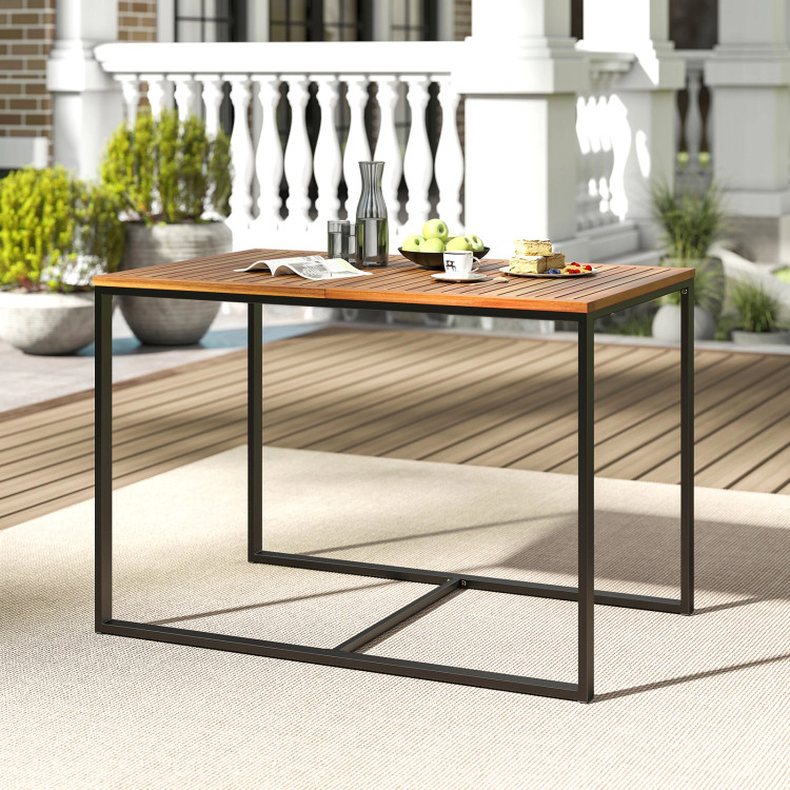 SUGIFT 43.5-in Acacia Wood Patio Dining Table for 4, Natural Finish