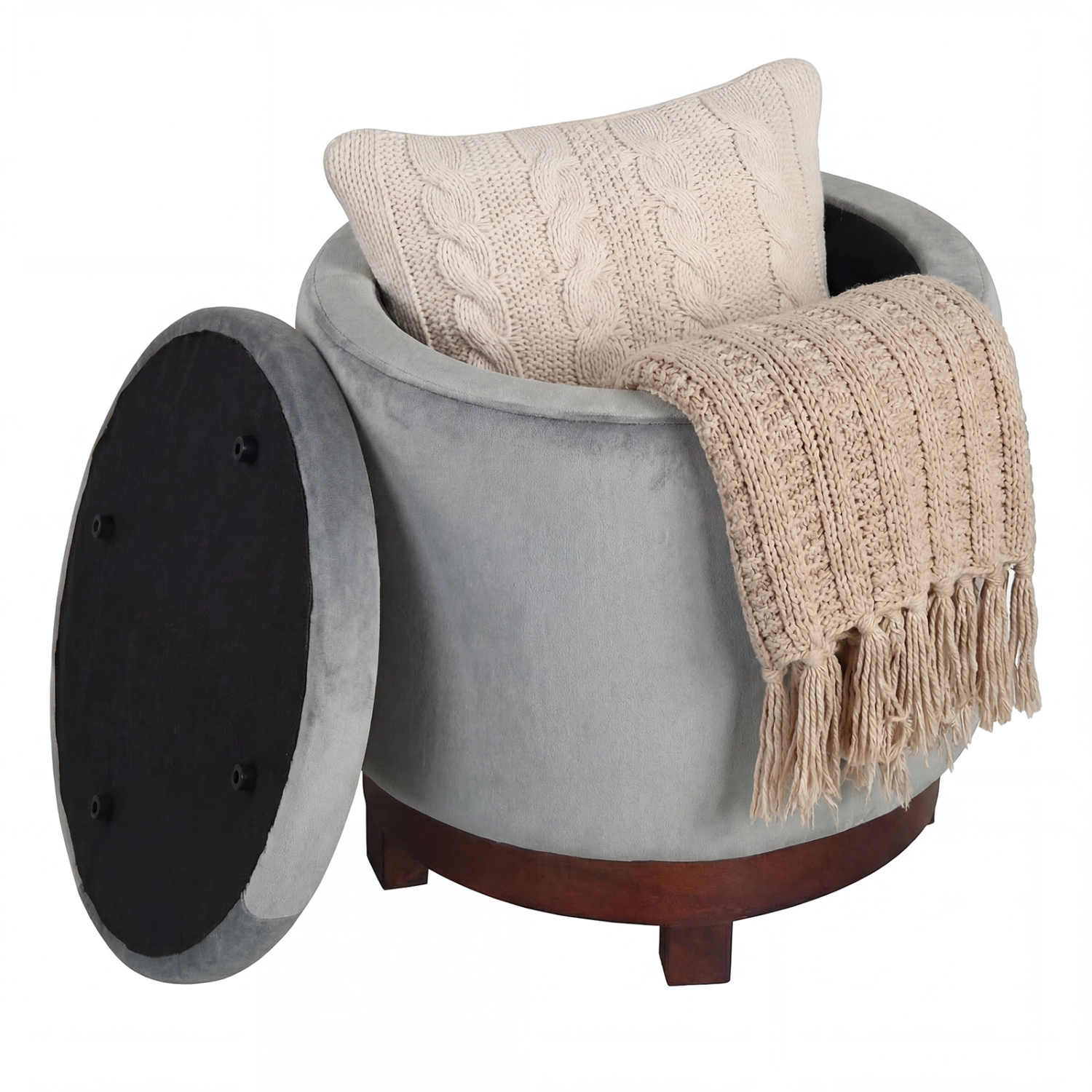 LJG 360° Swivel Velvet Foot Rest with Hidden Storage for Living Room