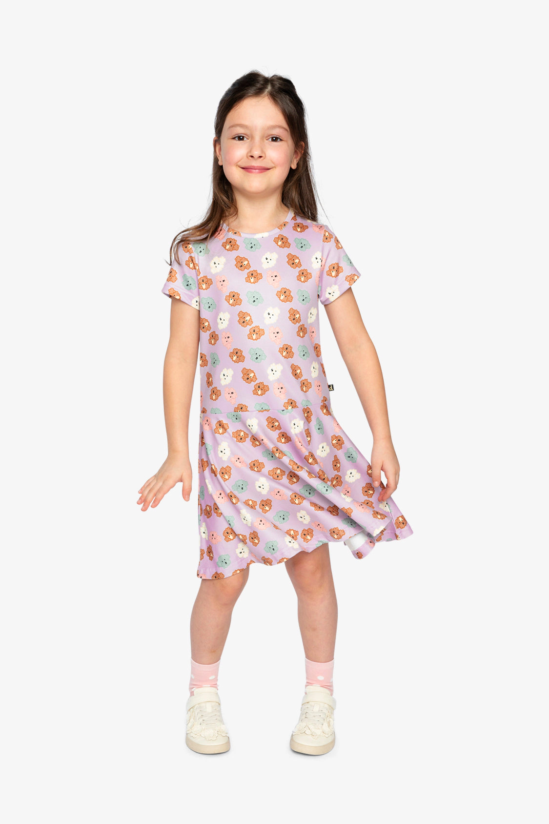 Deux par Girls Poodle Print Drop-Waist Short Sleeve Jersey Dress