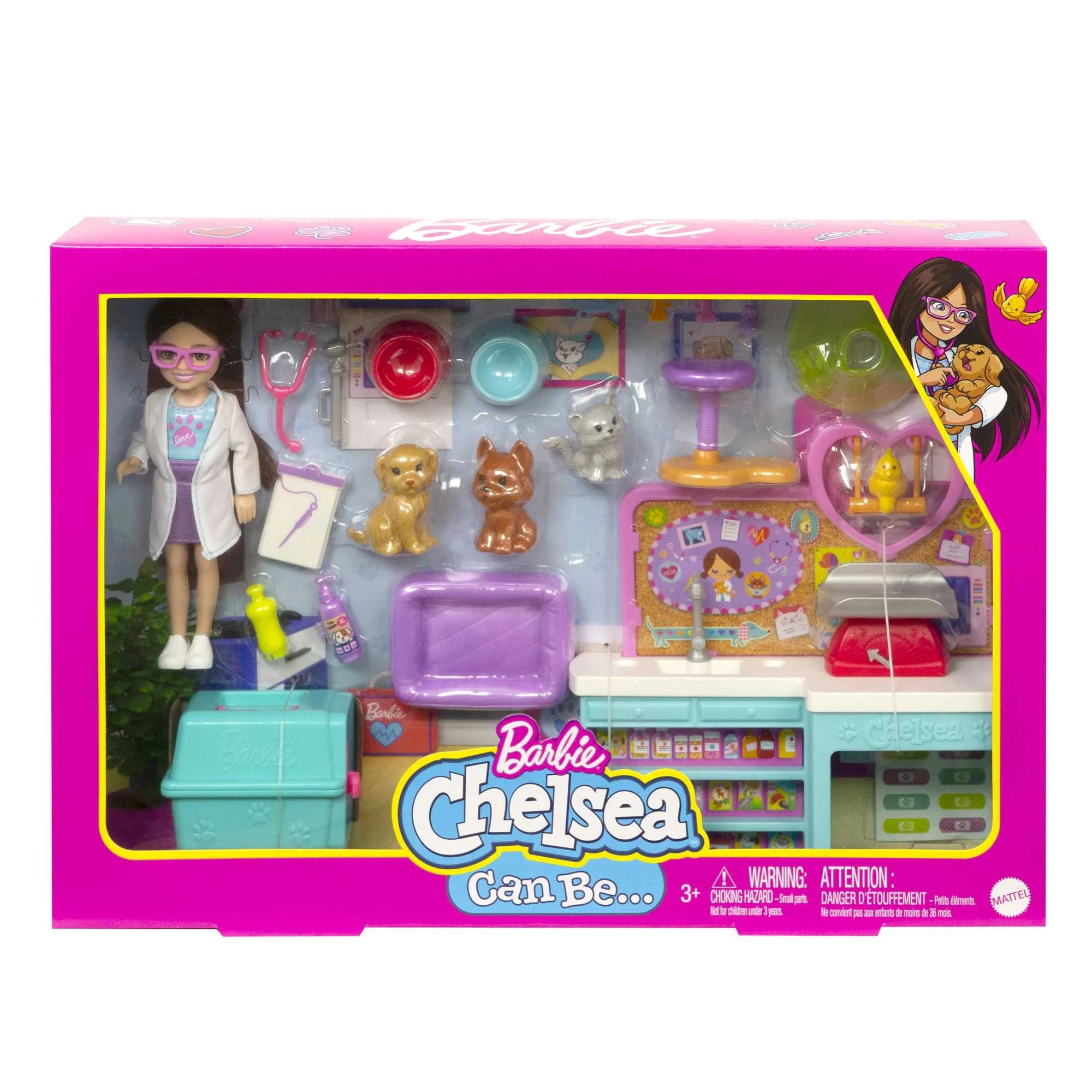 Barbie Chelsea Pet Vet Playset with Doll and 4 Animal Figures