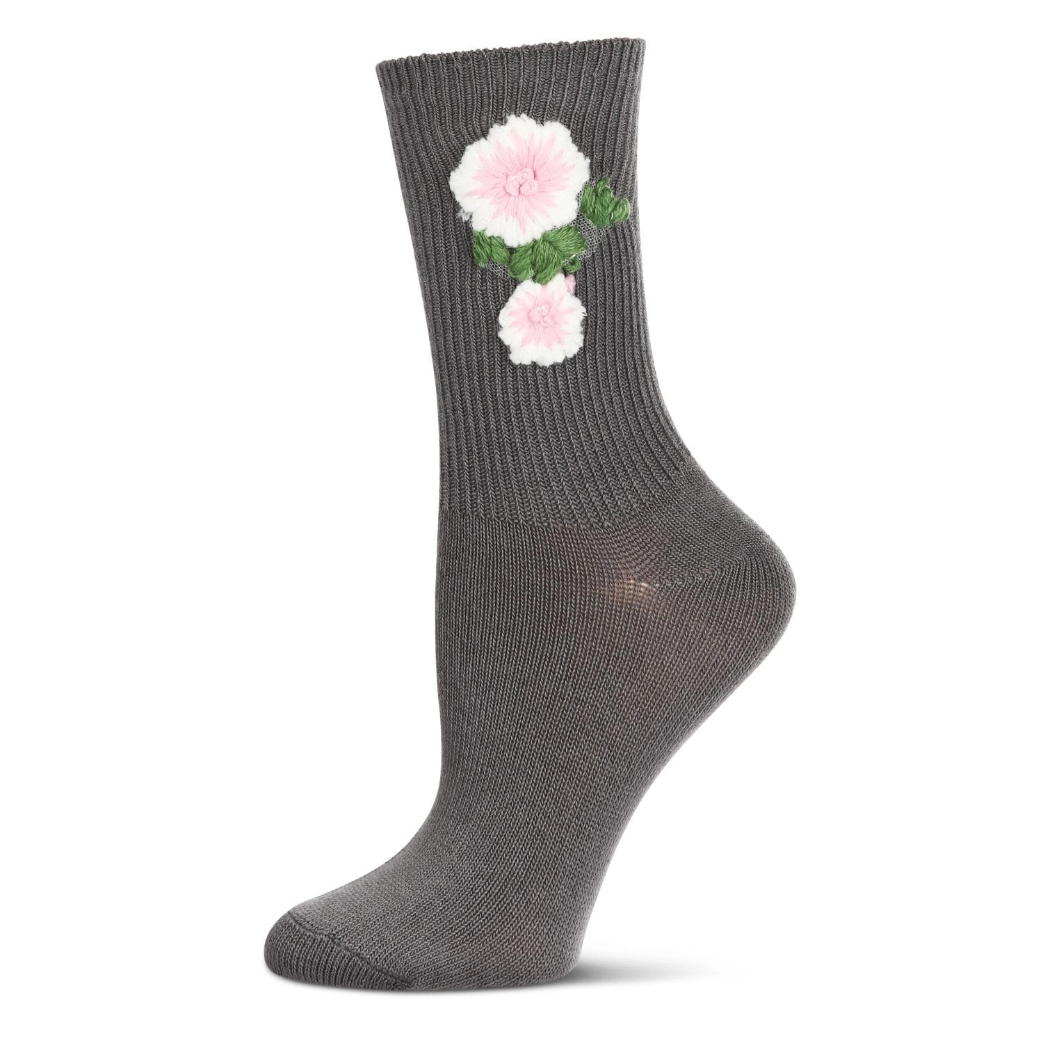 MeMoi Women's Crochet Flower Ribbed Crew Socks
