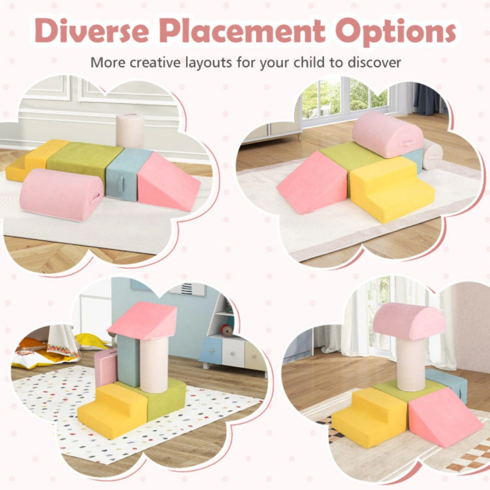 SUGIFT 6-Piece Baby Climbing Blocks with 30D High-Density Foam and Carrying Handles Ages 1-3 Macaron Multicolor
