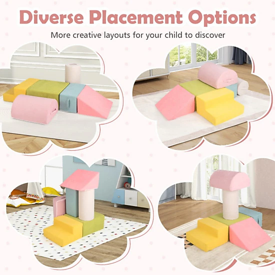 SUGIFT 6-Piece Baby Climbing Blocks with 30D High-Density Foam and Carrying Handles Ages 1-3 Macaron Multicolor
