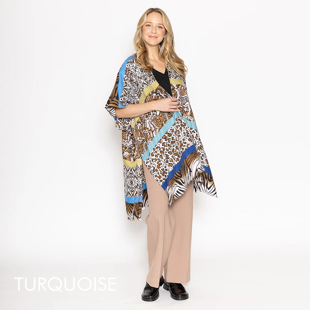 TRUEDAMES Women Multi Animal Printed Cover Up Kimono Poncho