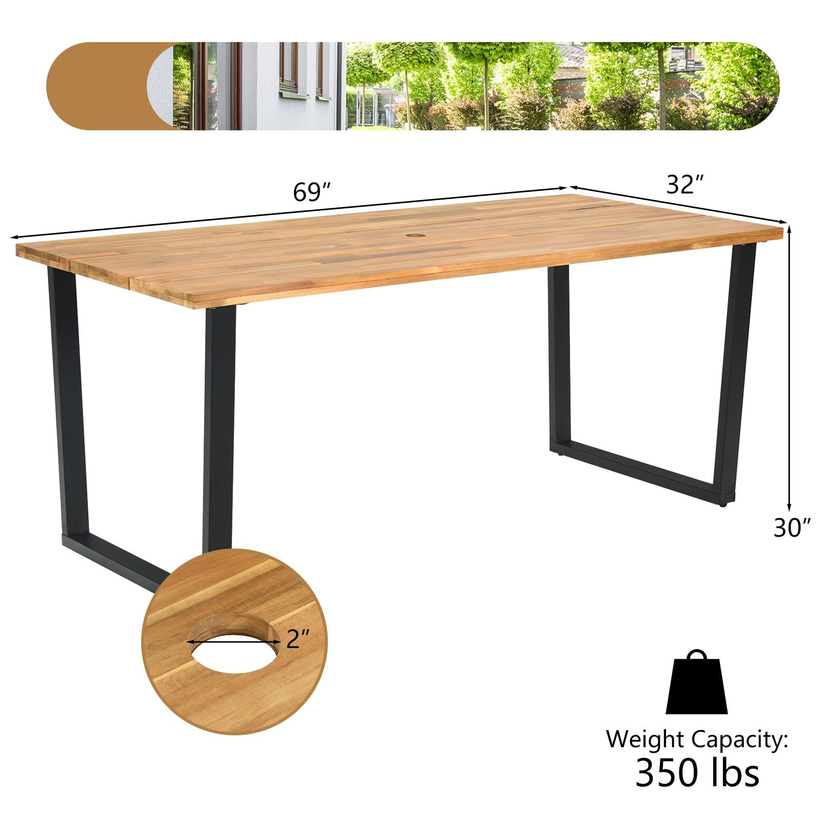 LJG Patio Rattan Dining Set with Umbrella Hole-L-Shaped Handrail