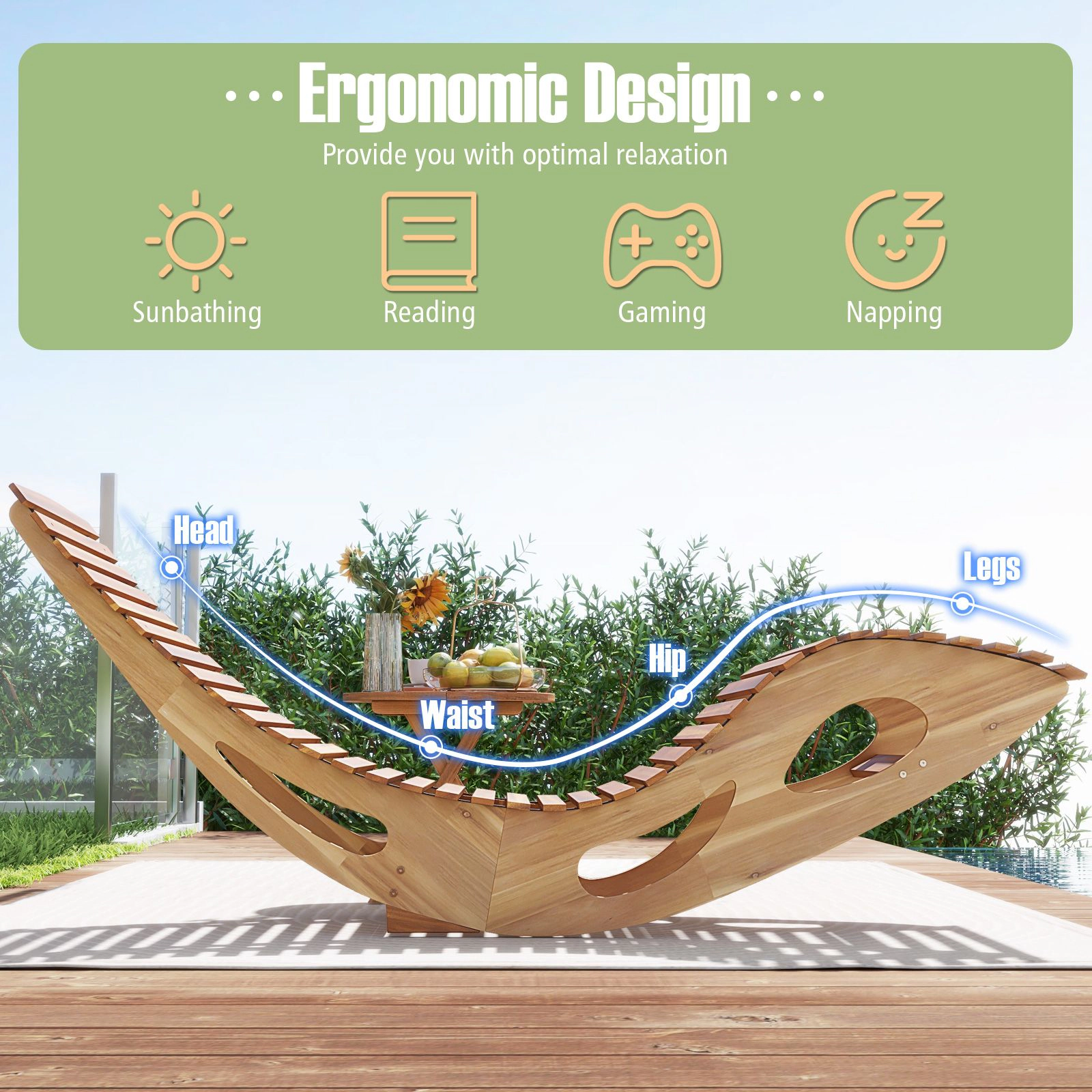 SlickBlue Patio Rocking Lounger Chair with Ergonomic Seat