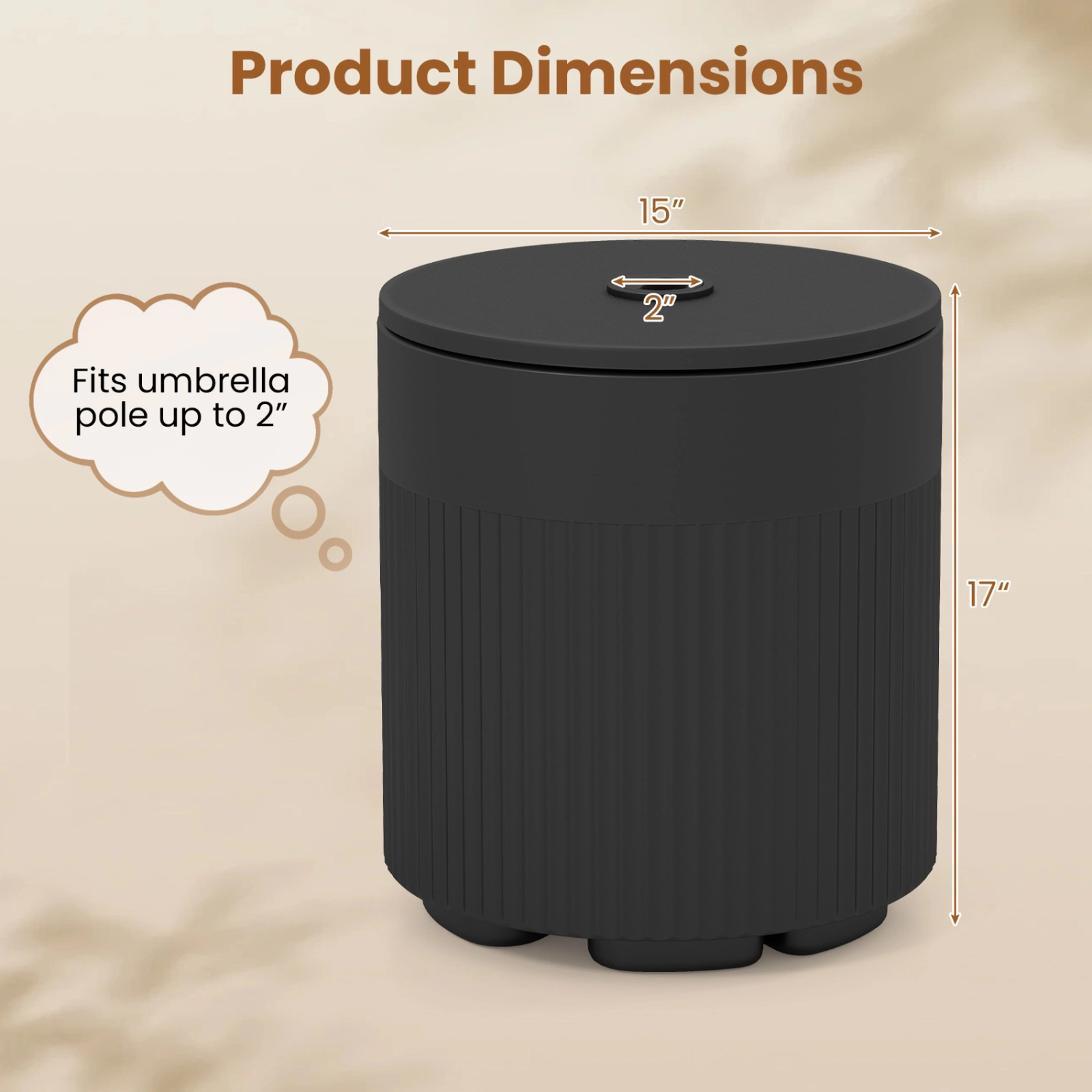 SUGIFT Black Water Bag Side Table and 2-in Pole Hole 3-in-1 Outdoor HDPE Umbrella Base