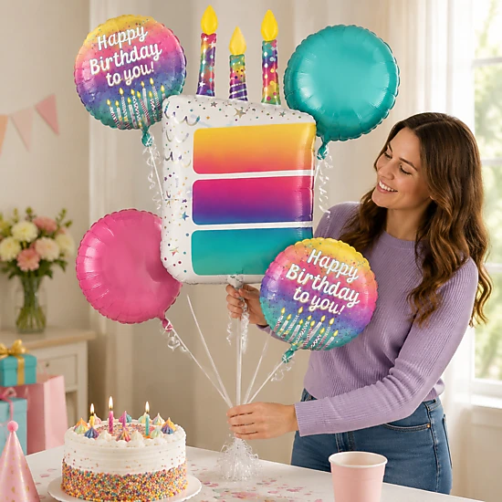 LoonBalloon Birthday Pearlized Cake Balloon Bouquet Kit, Color ...