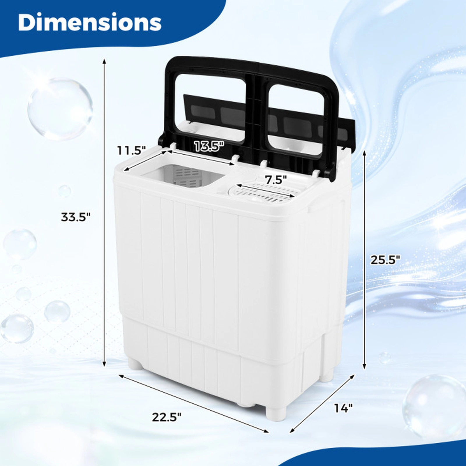 SUGIFT Black Twin Tub Portable Washing Machine with 11-lb Washer and 7-lb Spinner 22.5-in W 14-in D 25.5-in H