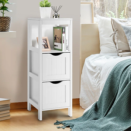 SlickBlue Bathroom Floor Cabinet with Drawers and Open Shelf