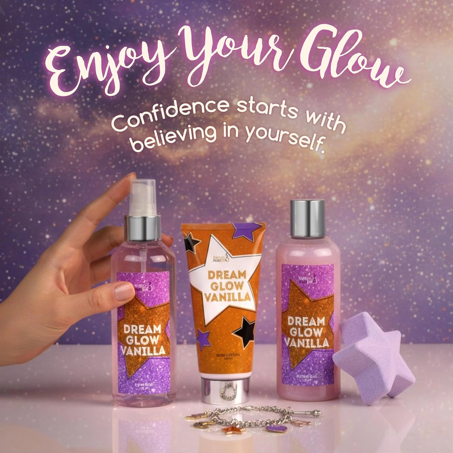 Freida and Joe Girls Dream Glow Vanilla Teen Spa Gift Set with  Charm Bracelet