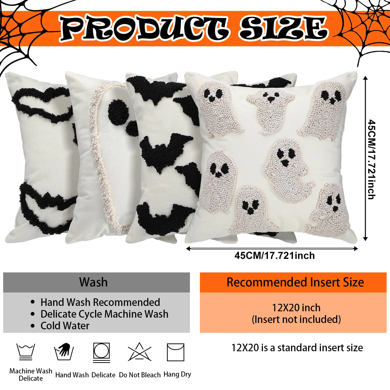WZK Chenille Ghost Bat Embroidery Invisible Zip Halloween Throw Pillow Covers