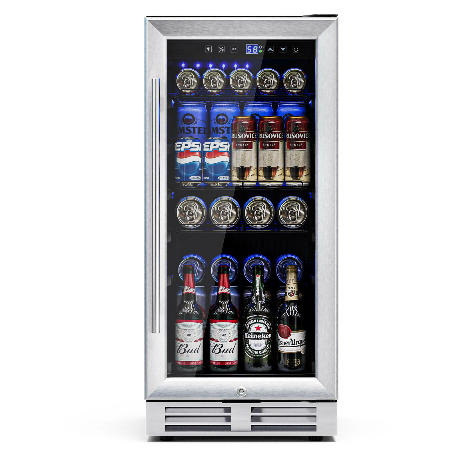 SlickBlue 3.5 Cu Ft Beverage Cooler, 100 Can Double Glass Door