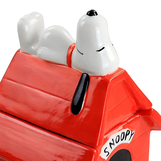 Gibson Peanuts Classic Snoopy Dog House Durastone 11.2in Cooke Jar in Red