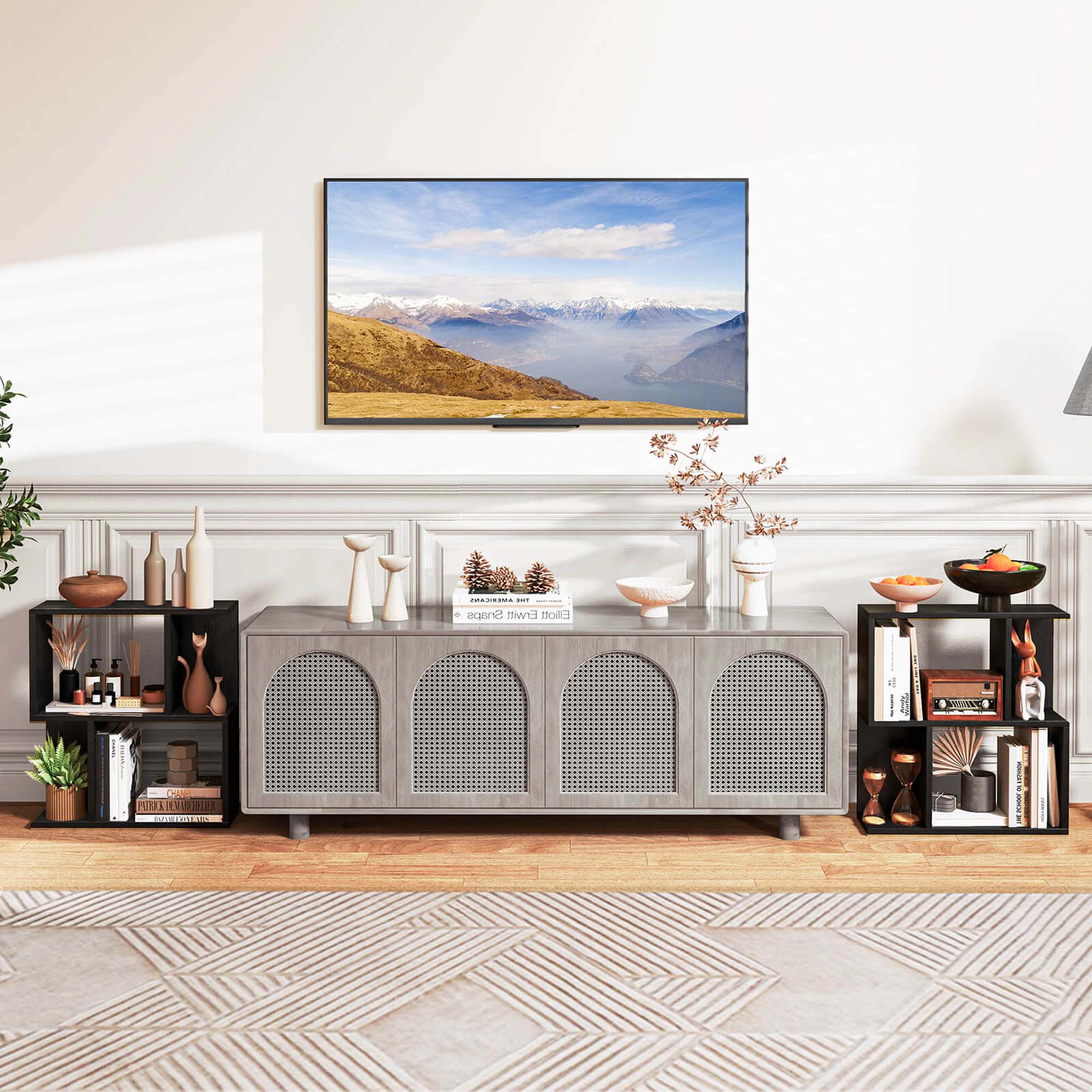 Costway 1/2 PCS 3-Tier Bookshelf Geometric Bookcase Side Table with Open Storage Display Shelf