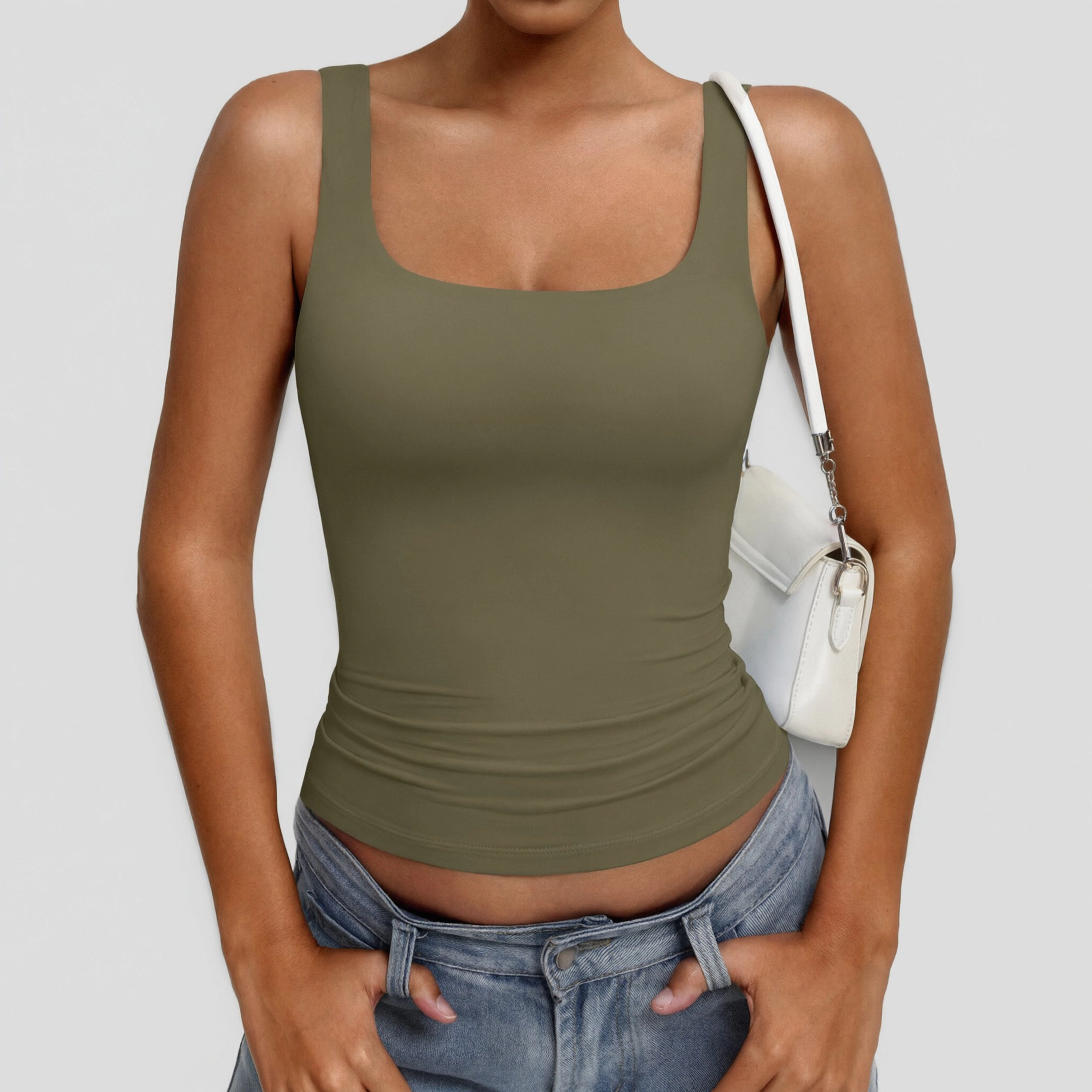 Avidlove Women's Square Neck Wide Strap Open Back Double Lined Tank Top