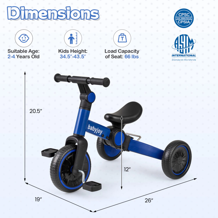 Hivvago 5-In-1 Toddler Bike Kids Balance with Removable Pedals